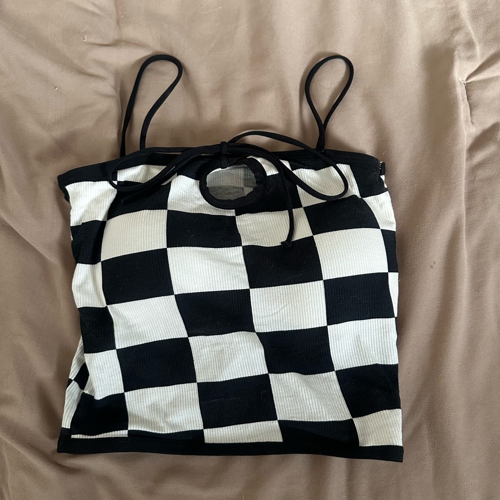 Padded tank top checkered tie front